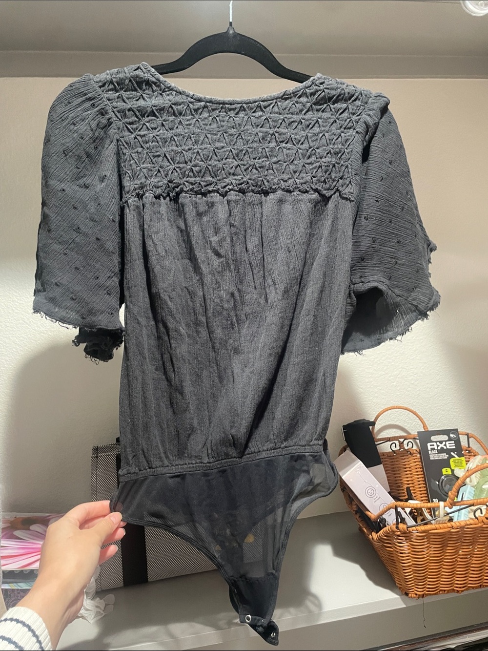 Free People- Free People Black Frayed Body Suit